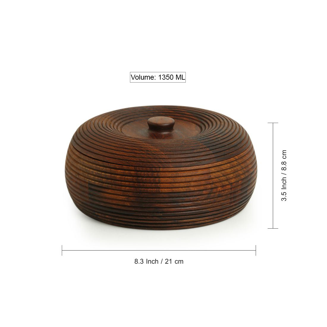 Ripples of Wood – Hand-Carved Chapati Box in Sheesham Wood (1350 ml | Natural Dark Finish | Handcrafted)