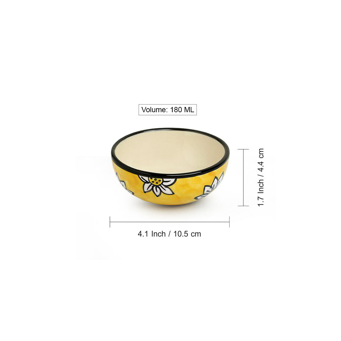 Californian Sunflowers – Hand-Painted Ceramic Dinner Bowls (Katoris) (Set of 4 | 180 ml Each | Microwave Safe)