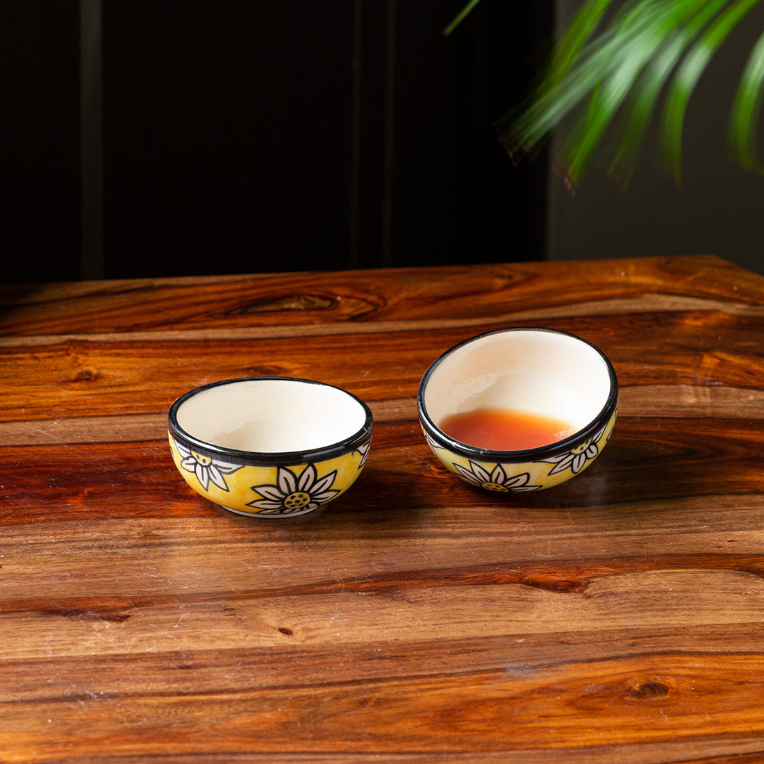 Californian Sunflowers Hand-Painted Ceramic Chutney & Dip Bowl (Set of 2, 100 ml)