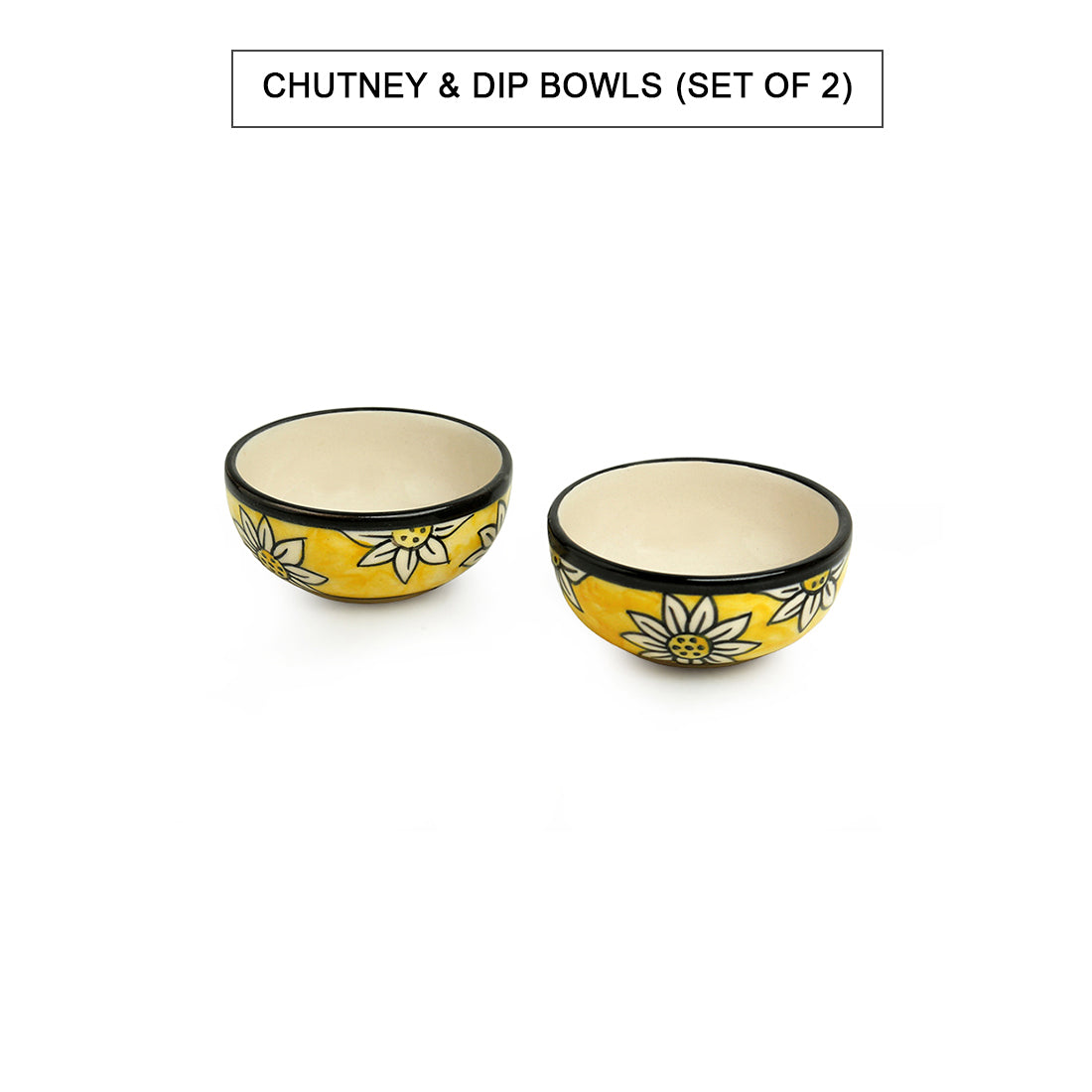 Californian Sunflowers Hand-Painted Ceramic Chutney & Dip Bowl (Set of 2, 100 ml)