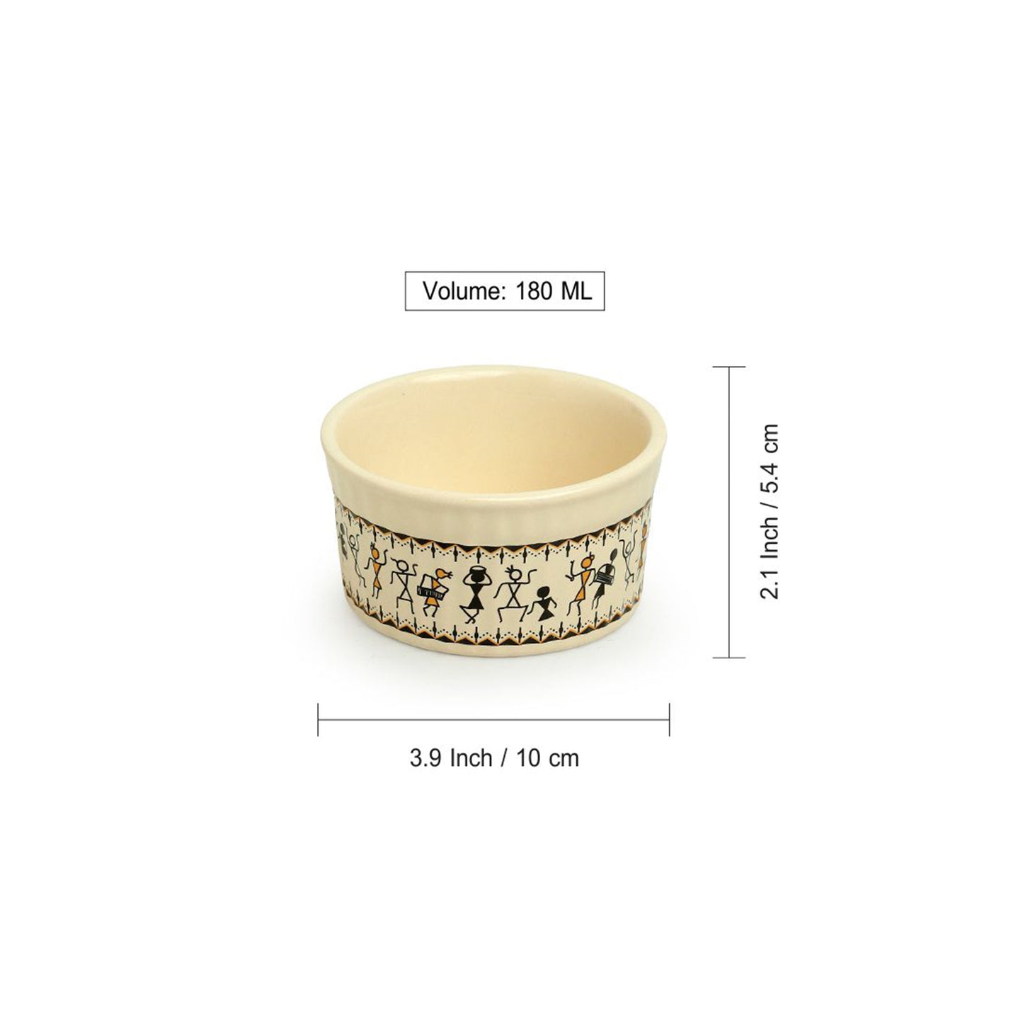 Whispers of Warli Handcrafted Ceramic Dinner Bowls/Katoris (Set of 6, 180 ML)