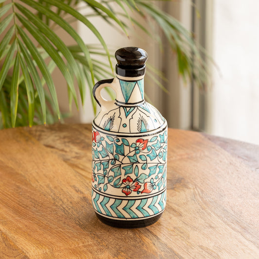 “Mughal Floral” Hand-Painted Ceramic Oil Bottle (900 ml, Multicolor)