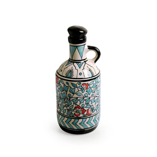“Mughal Floral” Hand-Painted Ceramic Oil Bottle (900 ml, Multicolor)