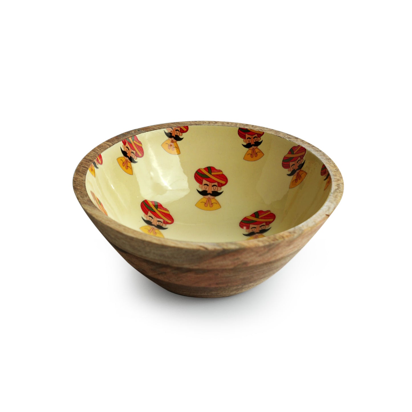Handcrafted Mango Wood Salad Bowl with Rajasthani Folk Musician Design