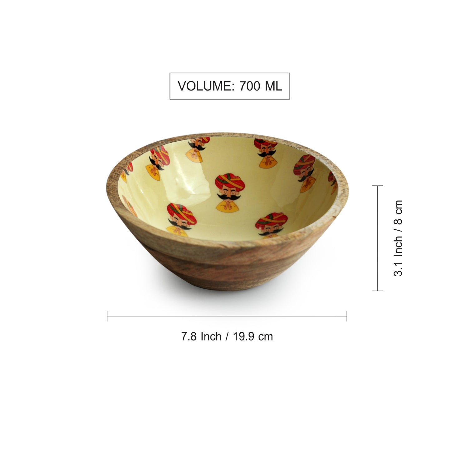 Handcrafted Mango Wood Salad Bowl with Rajasthani Folk Musician Design