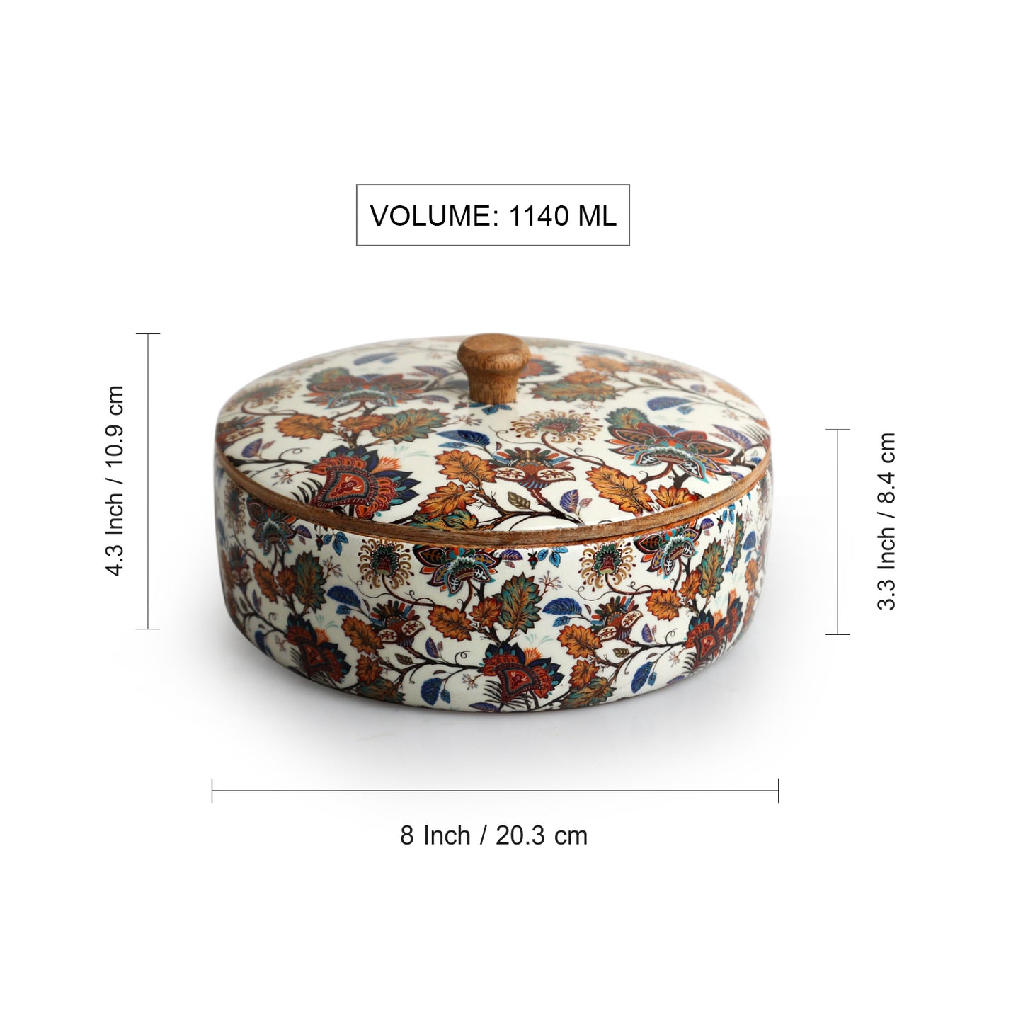 Floral Chronicles – Hand-Enamelled Chapati Box with Lid (1140 ml | Mango Wood | Handcrafted)