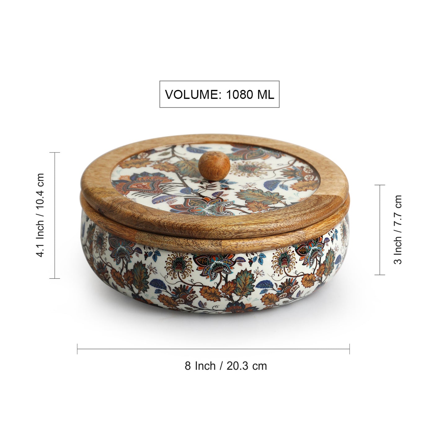 Floral Chronicles' Hand-Enamelled bread Box With Lid In Mango Wood
