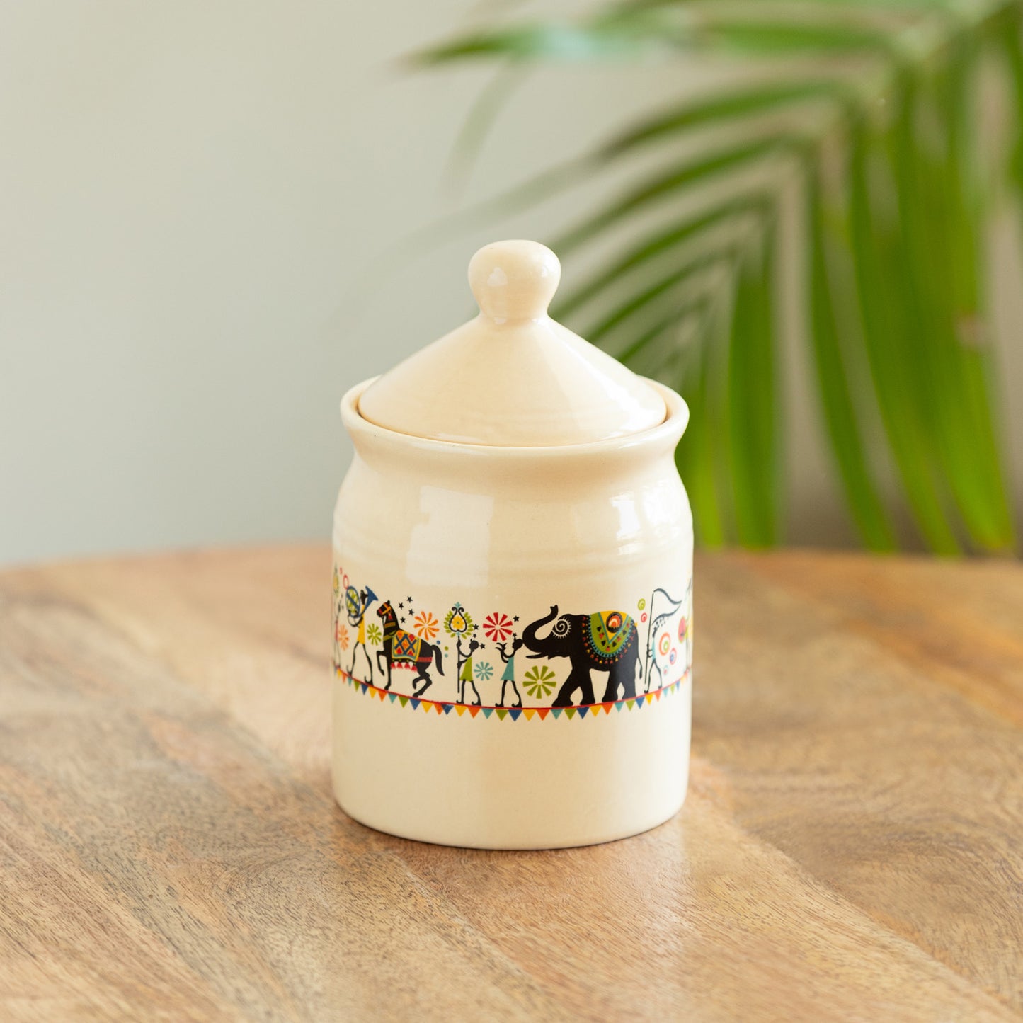 Elephant Motif Multi-Purpose Ceramic Pickle and Jam Jar