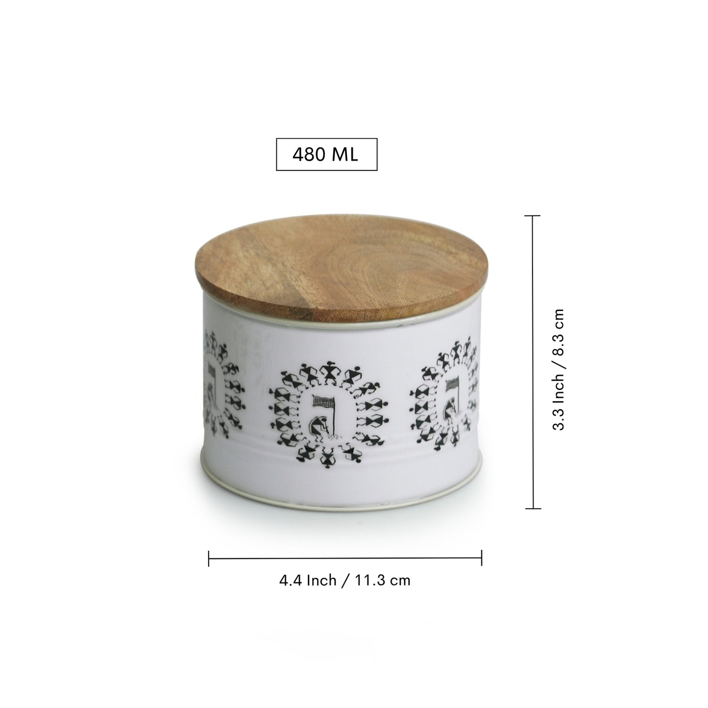 Warli Tales – Hand-Enamelled Iron Storage Jar Set with Mango Wood Lids (480 ml x 2)