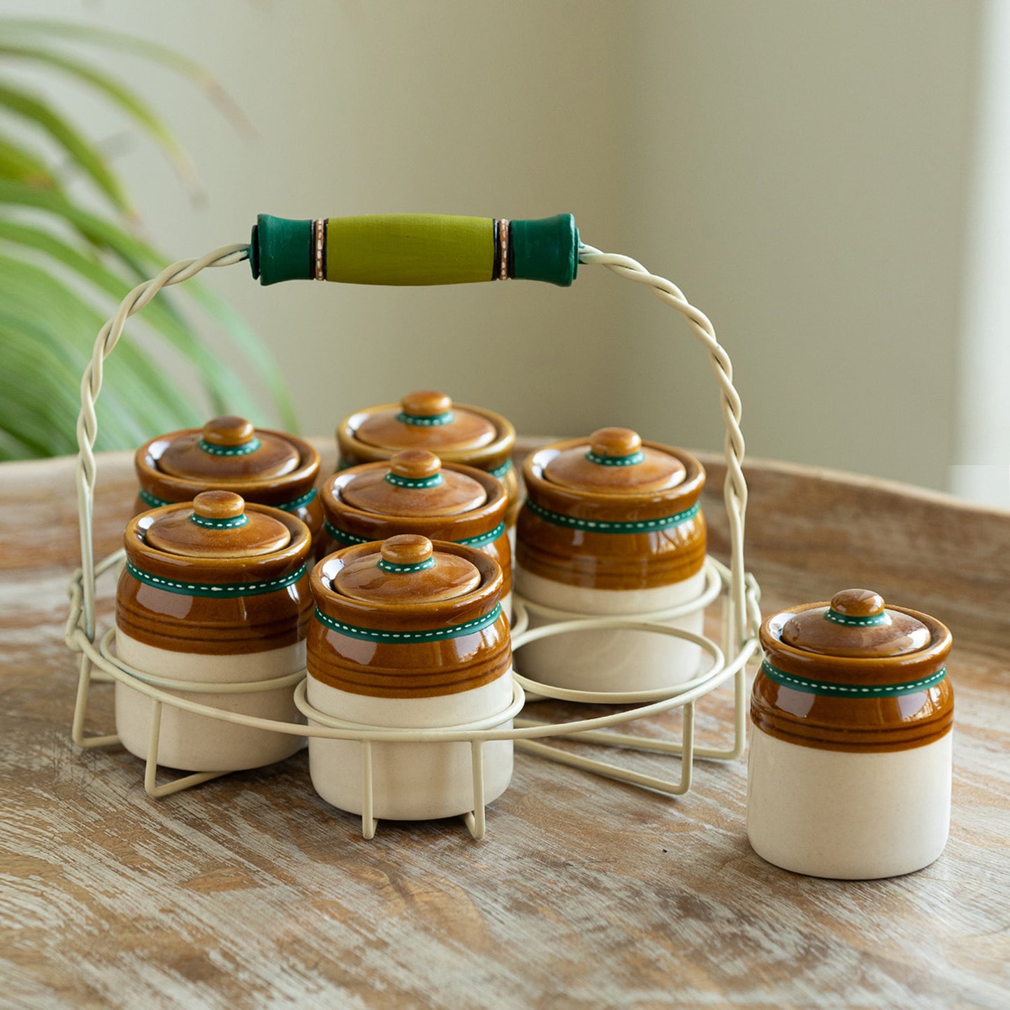 Old Martaban Multi-Purpose Ceramic Pickle and Jam Jar Set and Holder