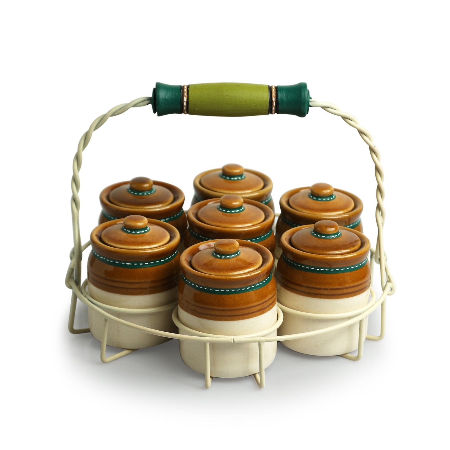 Old Martaban Multi-Purpose Ceramic Pickle and Jam Jar Set and Holder