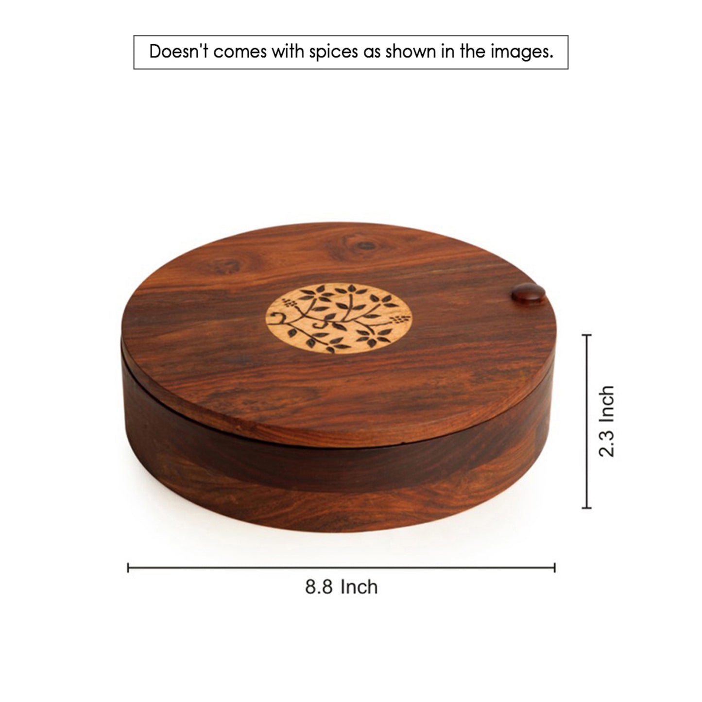 'Forest Bloom' Sheesham Wood Spice Box with Burnt Floral Motifs (9 Compartments)