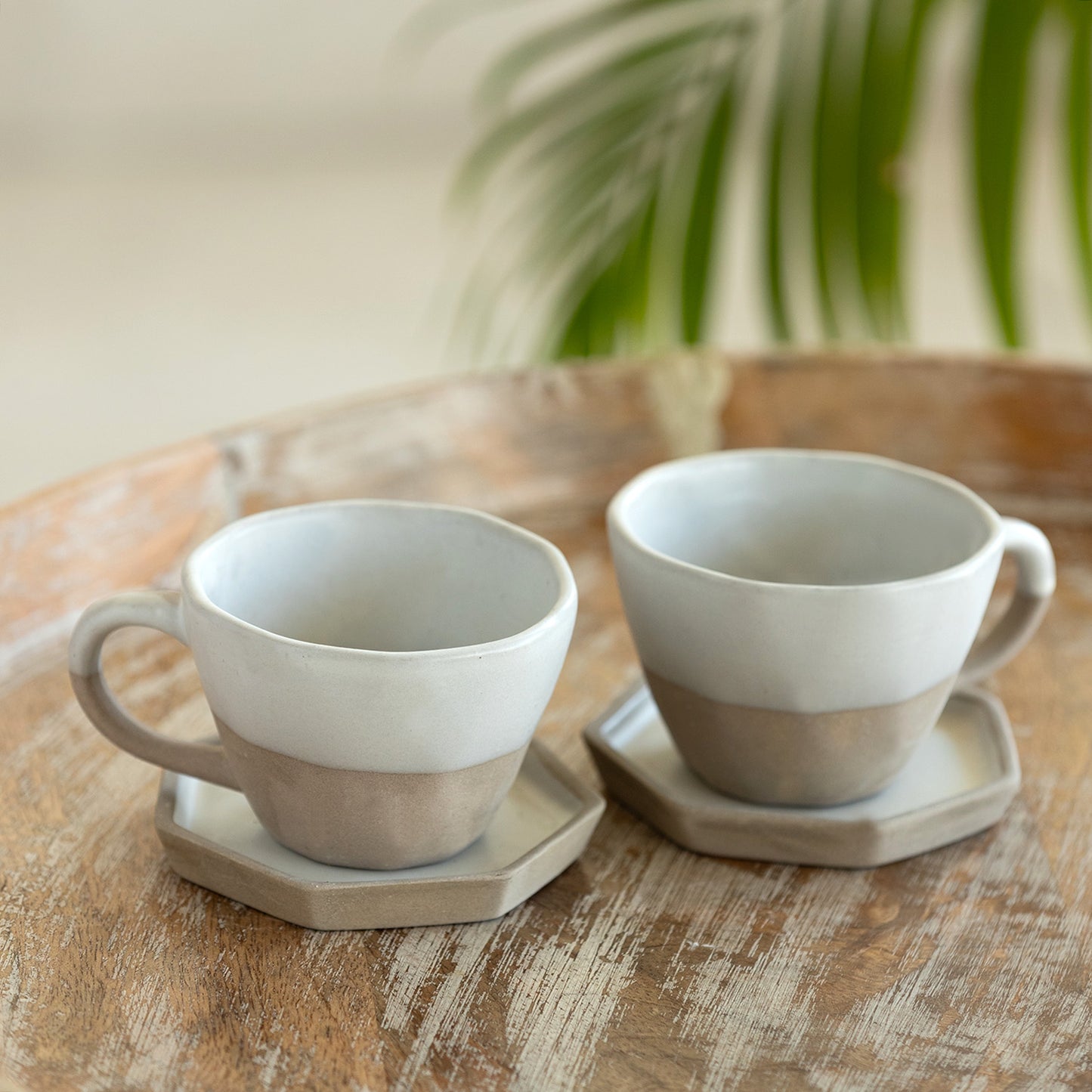 “Mineral Mornings” – Slate Grey Ceramic Cup & Saucer Set of 2