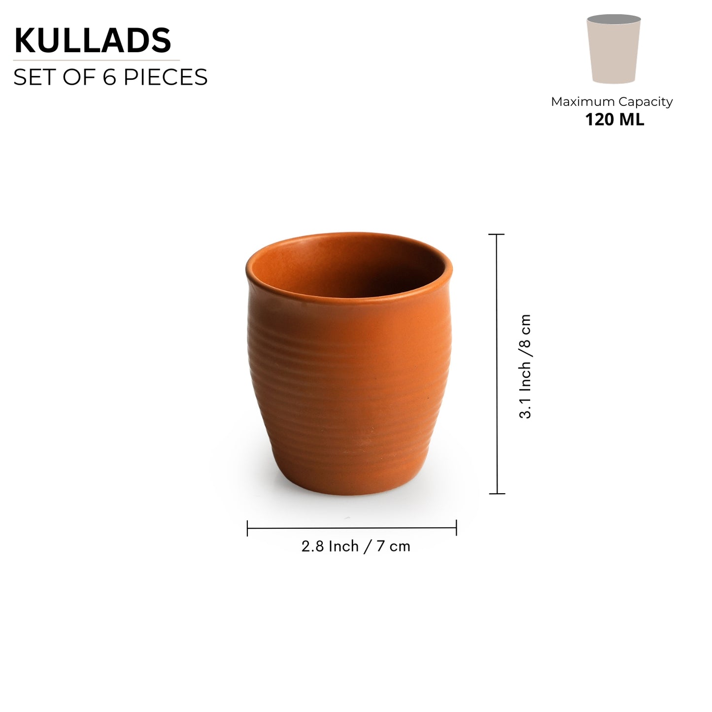 Terra Handcrafted Ceramic Coffee and Tea Kullad Set - Set of 6