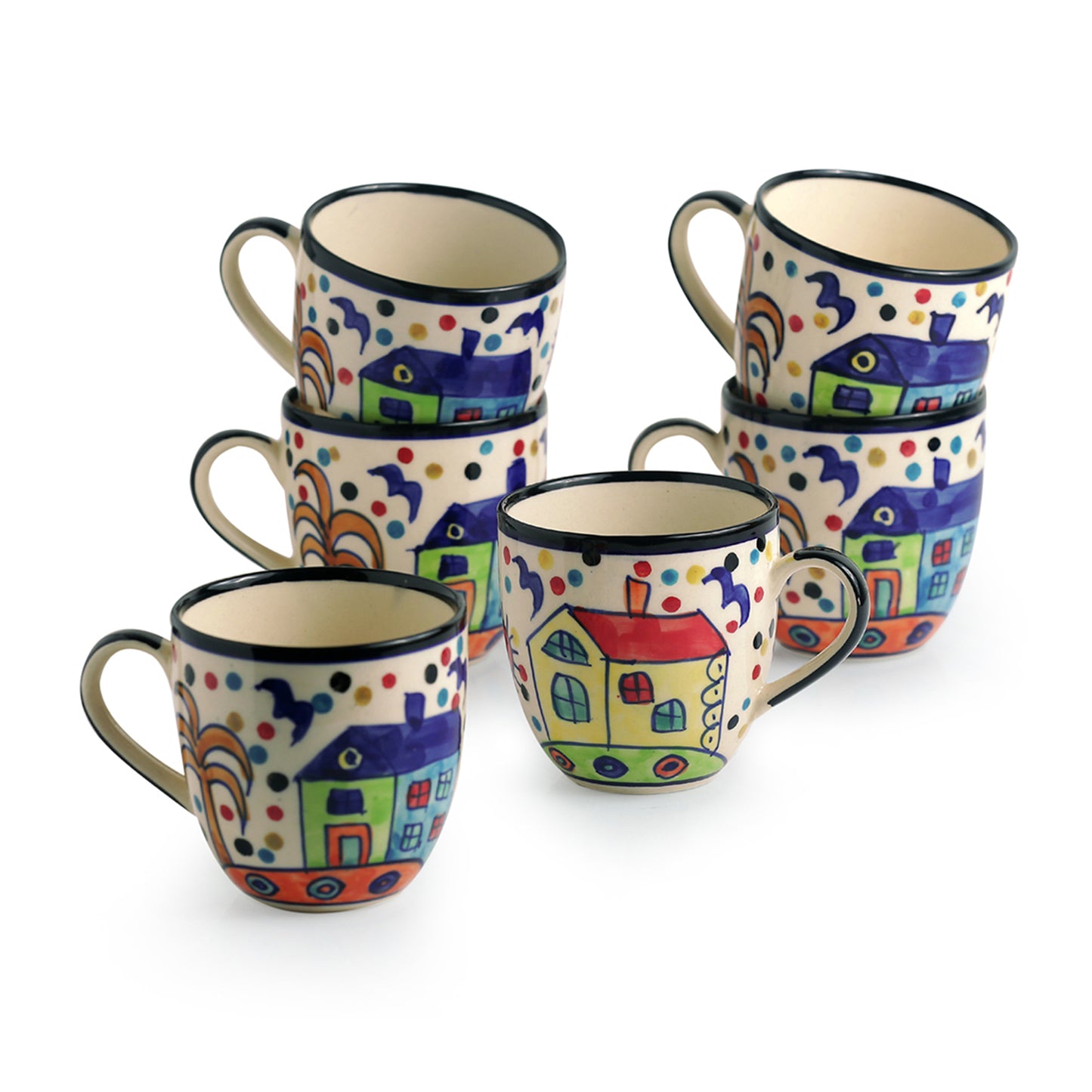 "Hut Harmony" Ceramic Cup - Set of 6