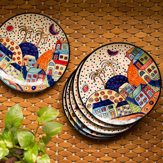 ‘Whispers of Puducherry’ Hand-Painted Dinner Plates (Set of 2, 10.3")