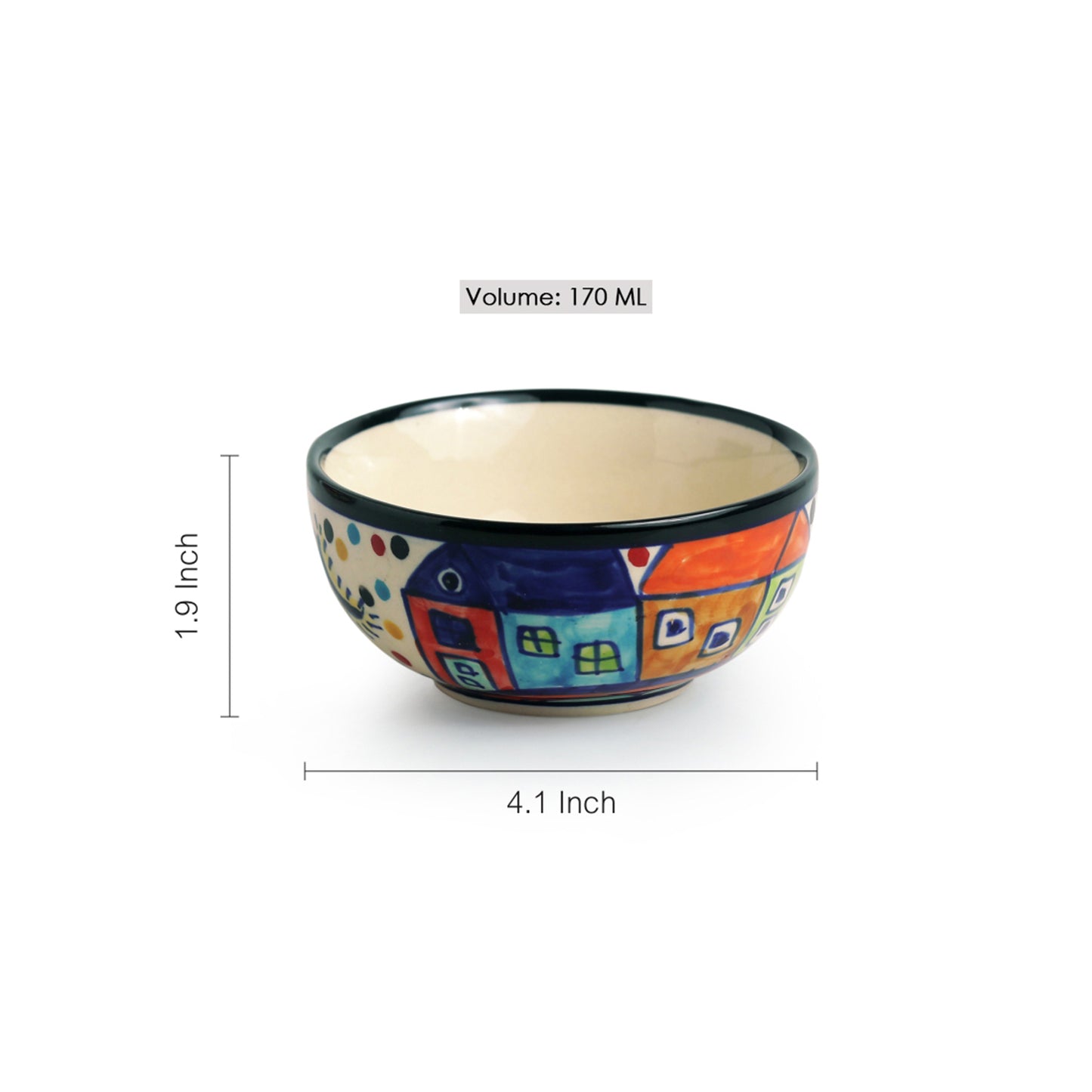The Serving Hut Goblets – Hand-Painted Ceramic Snack & Dessert Bowls (Set of 6, 170 ML)
