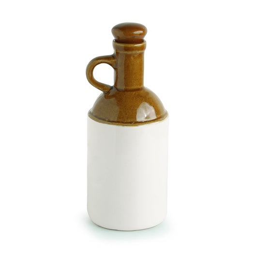 “Old Fashioned” Hand-Glazed Ceramic Oil Bottle (1000 ml) – Rustic Studio Pottery in Brown & Off-White