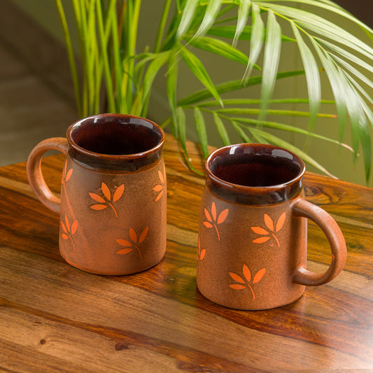 Leaf Sips Handcrafted Ceramic Mug Set (Set of 2)
