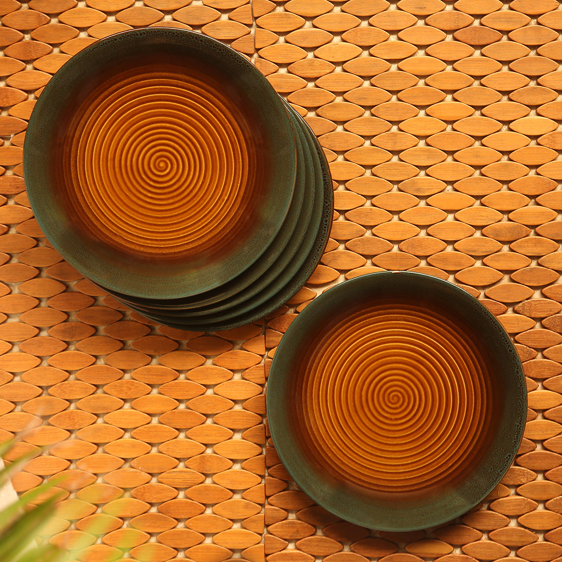 ‘Volcanic Reverie’ Studio Pottery Dinner Plates (Set of 2, Microwave Safe)