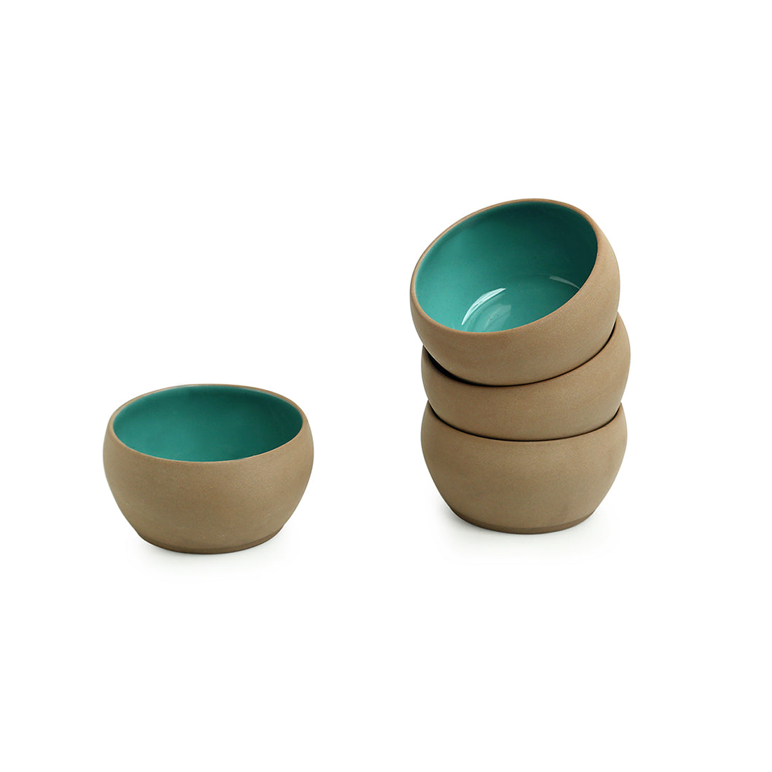 Earthen Turquoise – Hand-Glazed Ceramic Katoris (Set of 4, 180 ML, Microwave Safe)