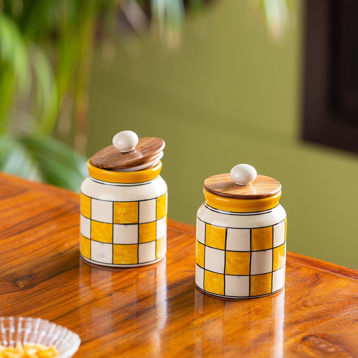 Shatranj Checkered Hand-painted Multi-Purpose Storage Jars & Containers in Ceramic