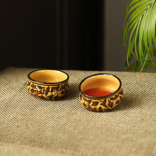 Mughal Floral – Hand-Painted Ceramic Chutney & Dip Bowls (Set of 2 | 80 ml Each | Microwave Safe)