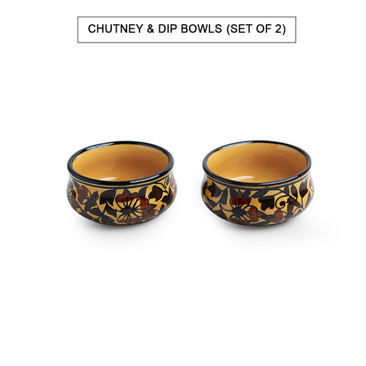 Mughal Floral – Hand-Painted Ceramic Chutney & Dip Bowls (Set of 2 | 80 ml Each | Microwave Safe)