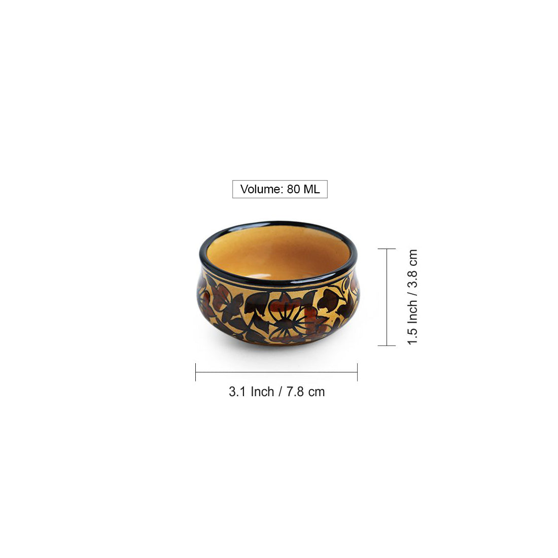 Mughal Floral – Hand-Painted Ceramic Chutney & Dip Bowls (Set of 2 | 80 ml Each | Microwave Safe)