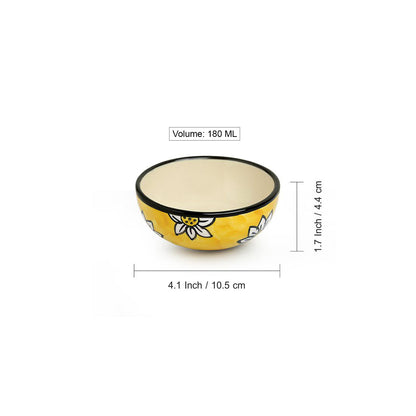 Californian Sunflowers – Hand-Painted Ceramic Dinner Bowls (Katoris) (Set of 4 | 180 ml Each | Microwave Safe)