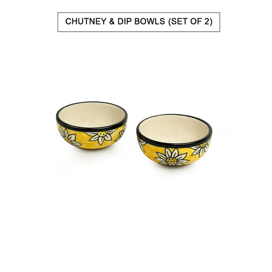 Californian Sunflowers Hand-Painted Ceramic Chutney & Dip Bowl (Set of 2, 100 ml)