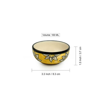 Californian Sunflowers Hand-Painted Ceramic Chutney & Dip Bowl (Set of 2, 100 ml)