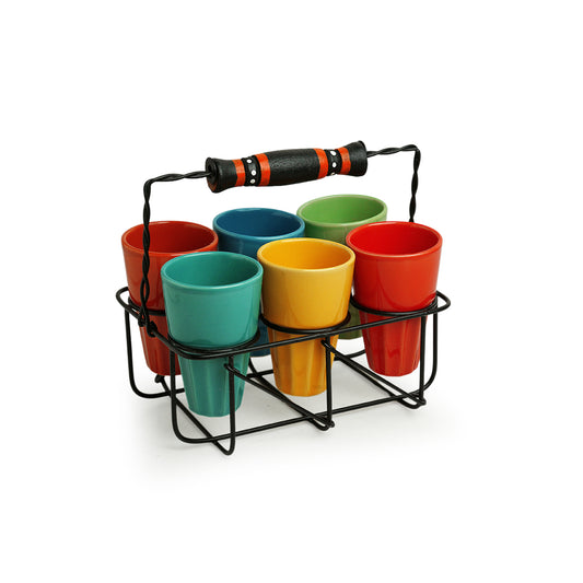 Pastel Punch Tea and Coffee Glass Set with Holder – A Burst of Artisanal Joy - Set of 6