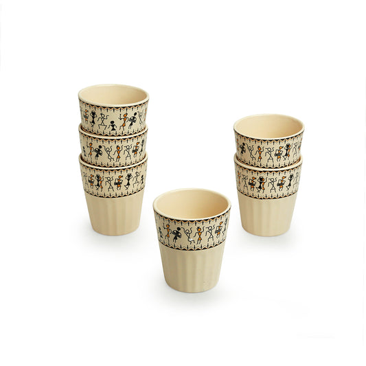Whispers of Warli – Handcrafted Ceramic Tea and Coffee Glasses (Set of 6)