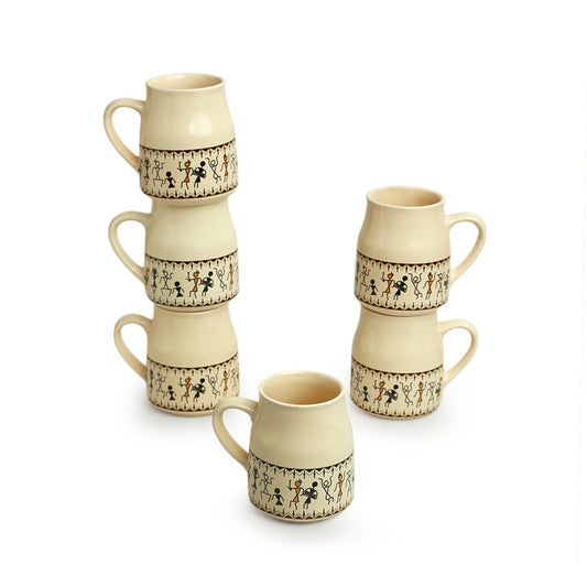 Whispers of Warli – Handcrafted Ceramic Tea & Coffee Cups (Set of 6)