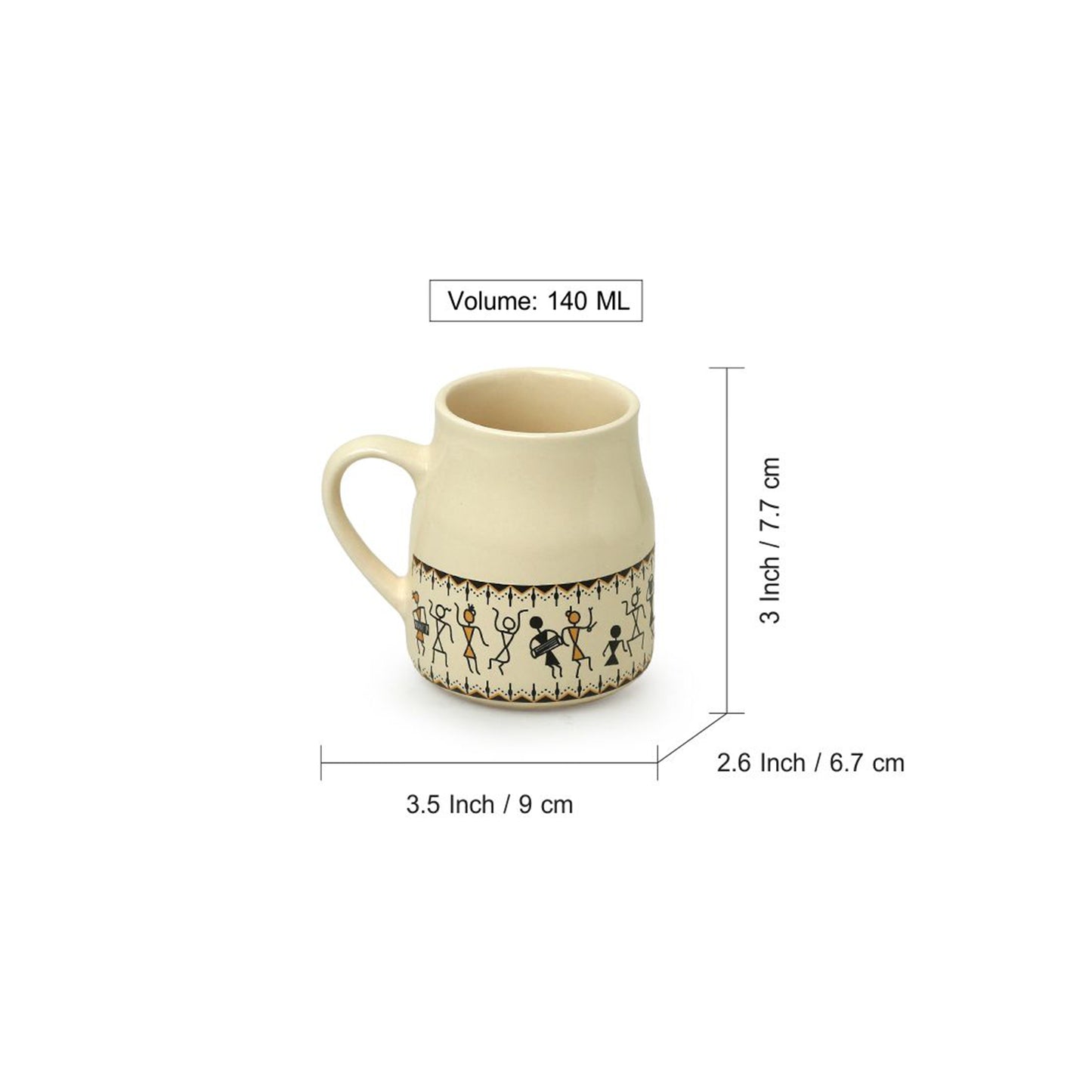 Whispers of Warli – Handcrafted Ceramic Tea & Coffee Cups (Set of 6)