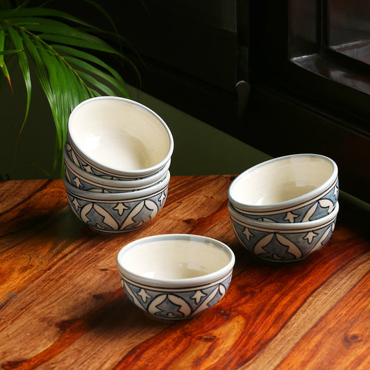 ‘Arabian Nights’ Hand-Painted Ceramic Dinner Bowls/Katoris (Set of 6 | 180 ML | Microwave Safe)