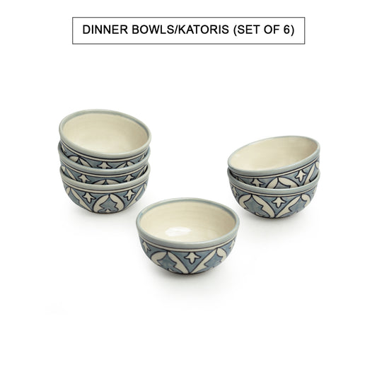 ‘Arabian Nights’ Hand-Painted Ceramic Dinner Bowls/Katoris (Set of 6 | 180 ML | Microwave Safe)