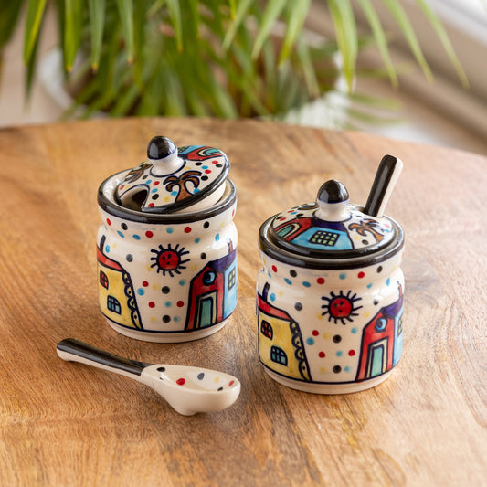 Village Sunrise – Hand-painted Pickle & Chutney Jar Set (280 ml x 2)