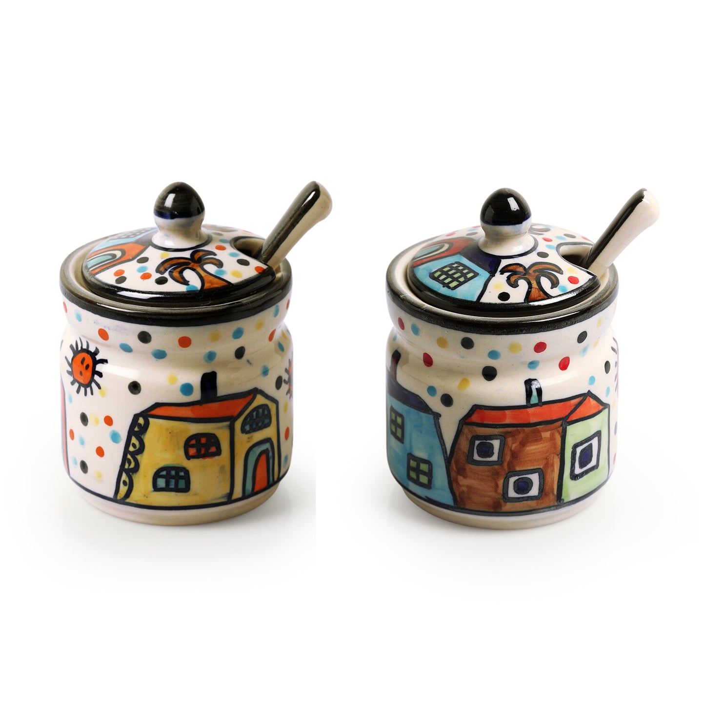 Village Sunrise – Hand-painted Pickle & Chutney Jar Set (280 ml x 2)