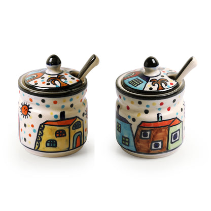 Village Sunrise – Hand-painted Pickle & Chutney Jar Set (280 ml x 2)