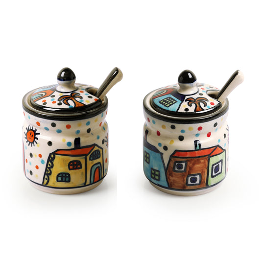 Village Sunrise – Hand-painted Pickle & Chutney Jar Set (280 ml x 2)