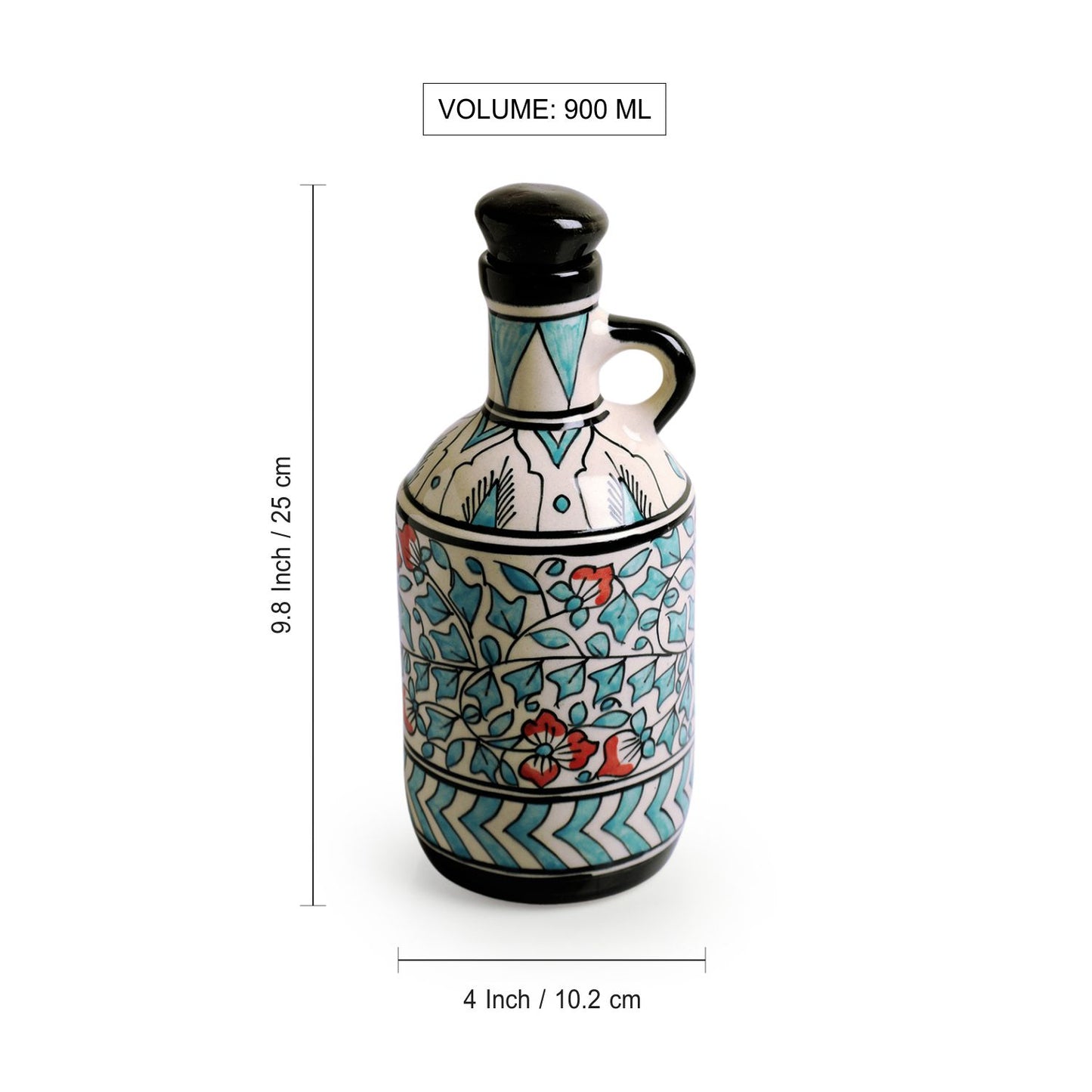 “Mughal Floral” Hand-Painted Ceramic Oil Bottle (900 ml, Multicolor)