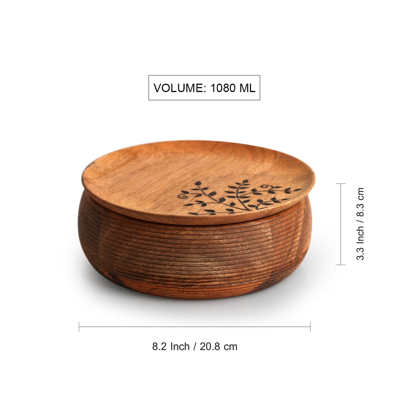 Burnt Leaf – Hand-Etched Mango Wood Chapati Box with Lid (1080 ml | Pyrographed | Handcrafted in India)