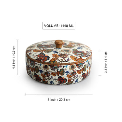 Floral Chronicles – Hand-Enamelled Chapati Box with Lid (1140 ml | Mango Wood | Handcrafted)