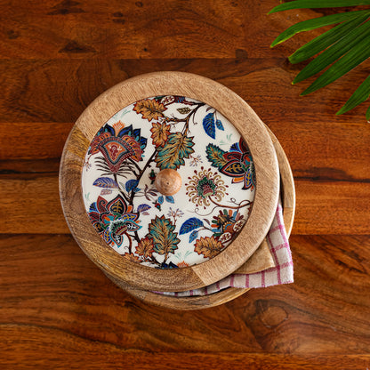 Floral Chronicles' Hand-Enamelled bread Box With Lid In Mango Wood