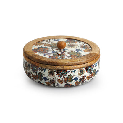 Floral Chronicles' Hand-Enamelled bread Box With Lid In Mango Wood