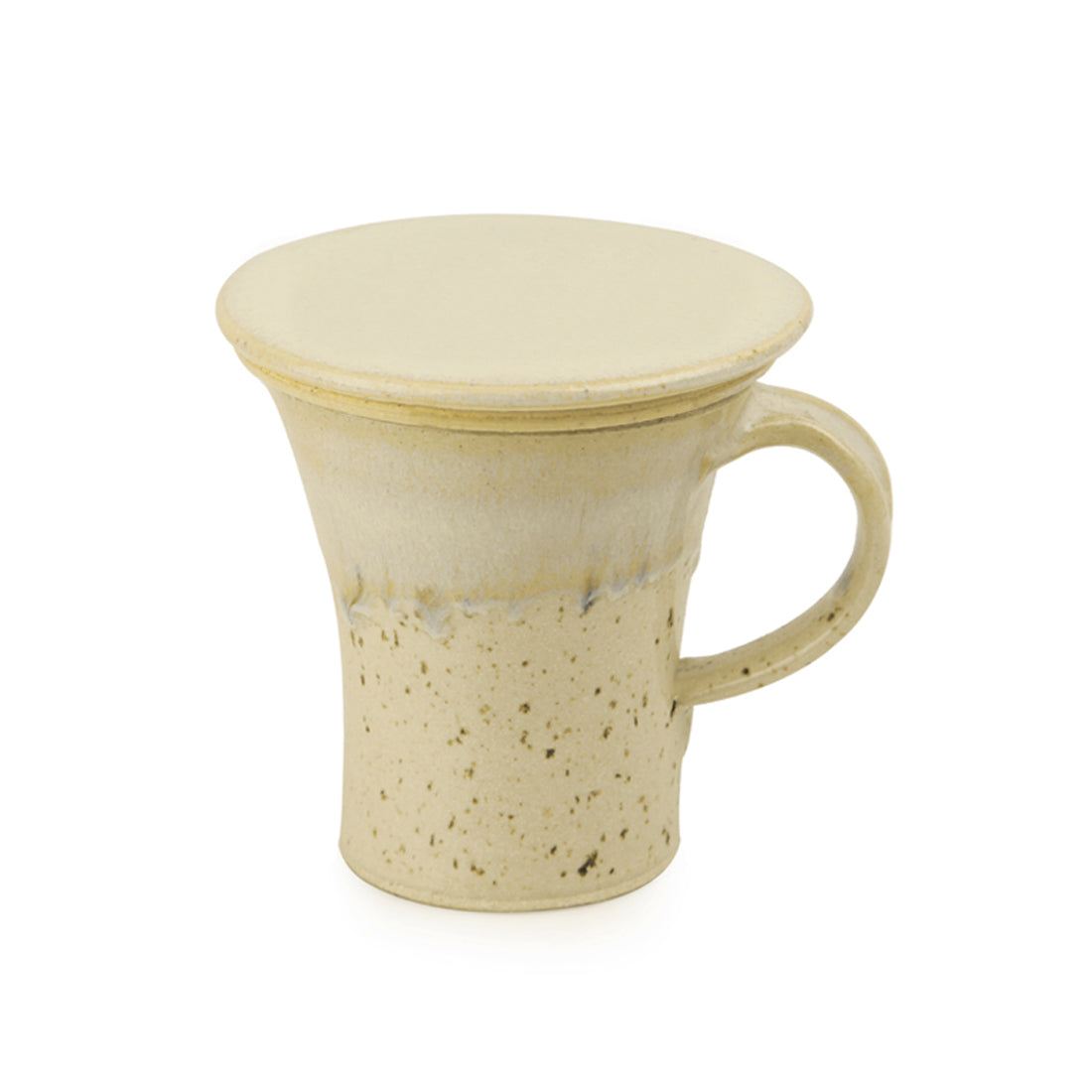 'Cream Glaze Calm' Studio Pottery Green Tea Filter Mug with Lid (280 ML, Ceramic, Handcrafted)