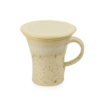 'Cream Glaze Calm' Studio Pottery Green Tea Filter Mug with Lid (280 ML, Ceramic, Handcrafted)