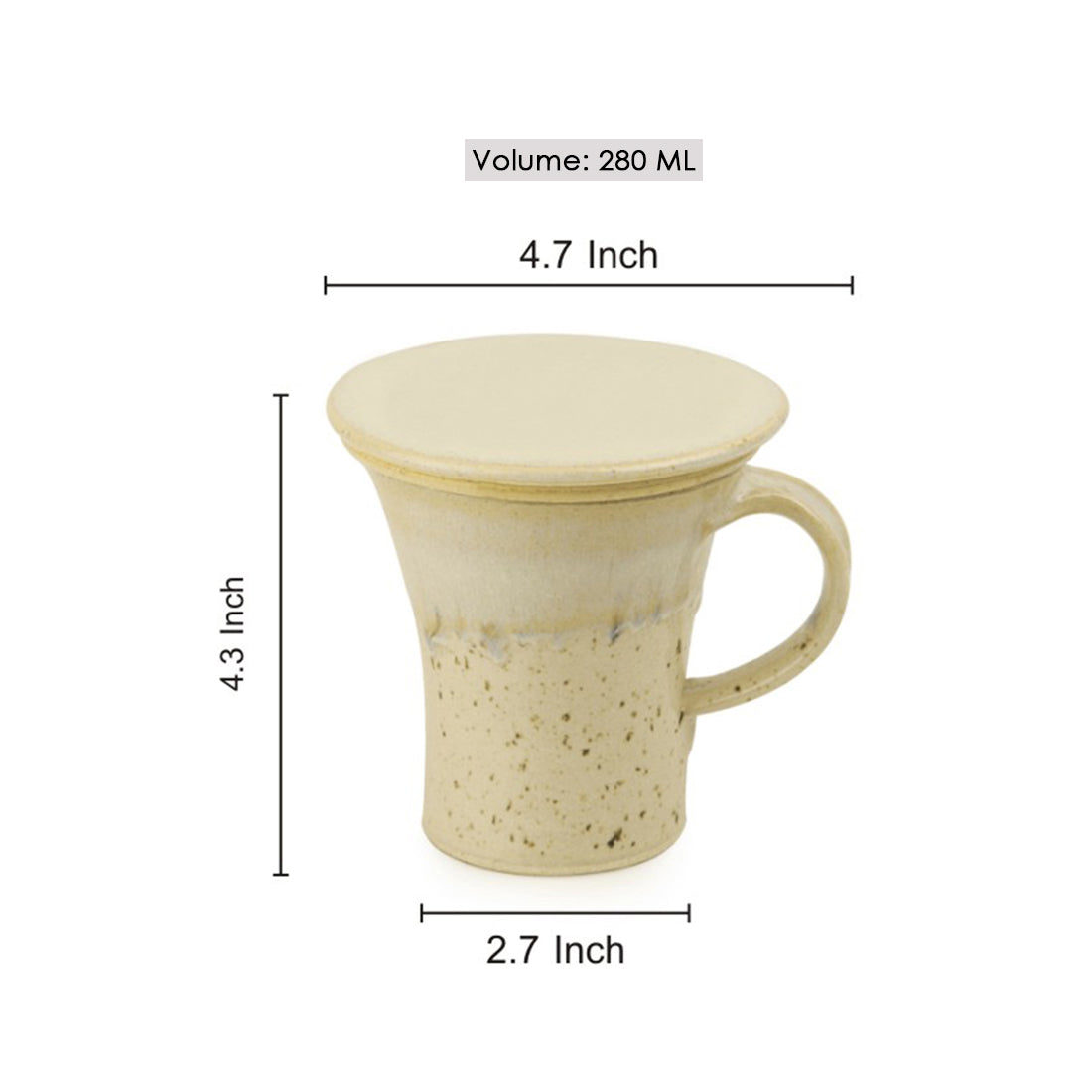 'Cream Glaze Calm' Studio Pottery Green Tea Filter Mug with Lid (280 ML, Ceramic, Handcrafted)